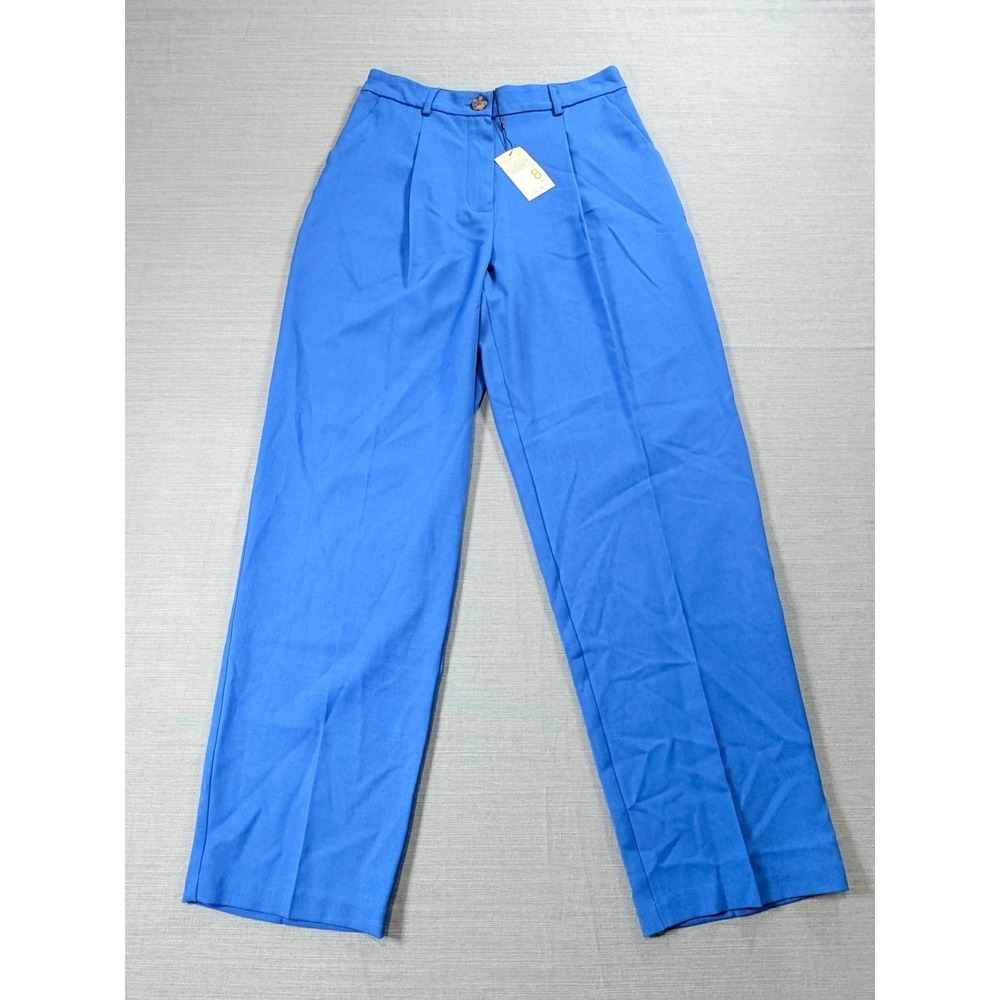 Primark Cares Cobalt Blue Wide Leg Pleated Trousers High Waist Womens Size 8 NEW